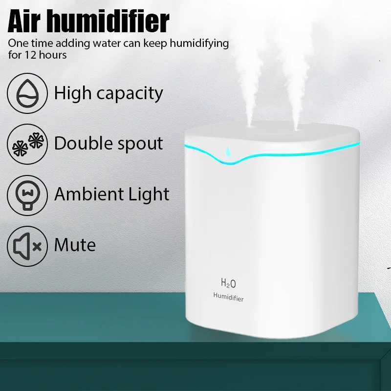 2000ML Large Capacity USB Air Humidifier With Double Spray Port Essential Oil Aratherapy Cool Mist Maker For He Off C251204