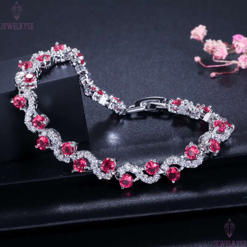 Exquisite Womens Bracelets jewelry Charm bracelet Round Switzerland AAA Cubic Zirconia Red White Green Ruby 18K Gold Plated Silver Brass Bracelet For 