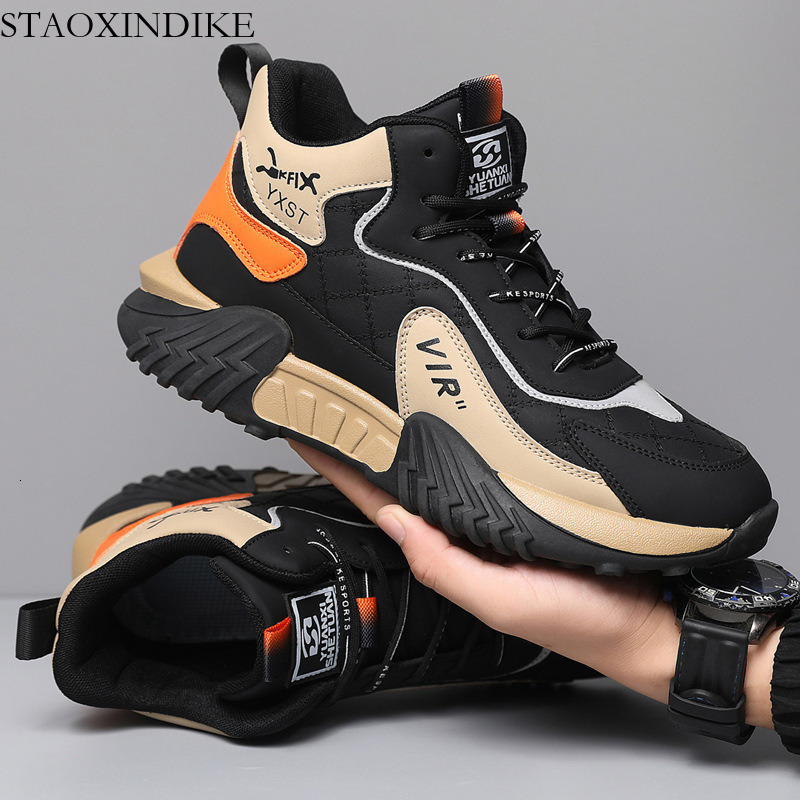 Men's Shoes Autumn Winter High Top Soft Sole Non-Slip Fleece-Lined Sports Shoes Versatile Comfortable Thick Sole Lightweight Casual Running Men&#