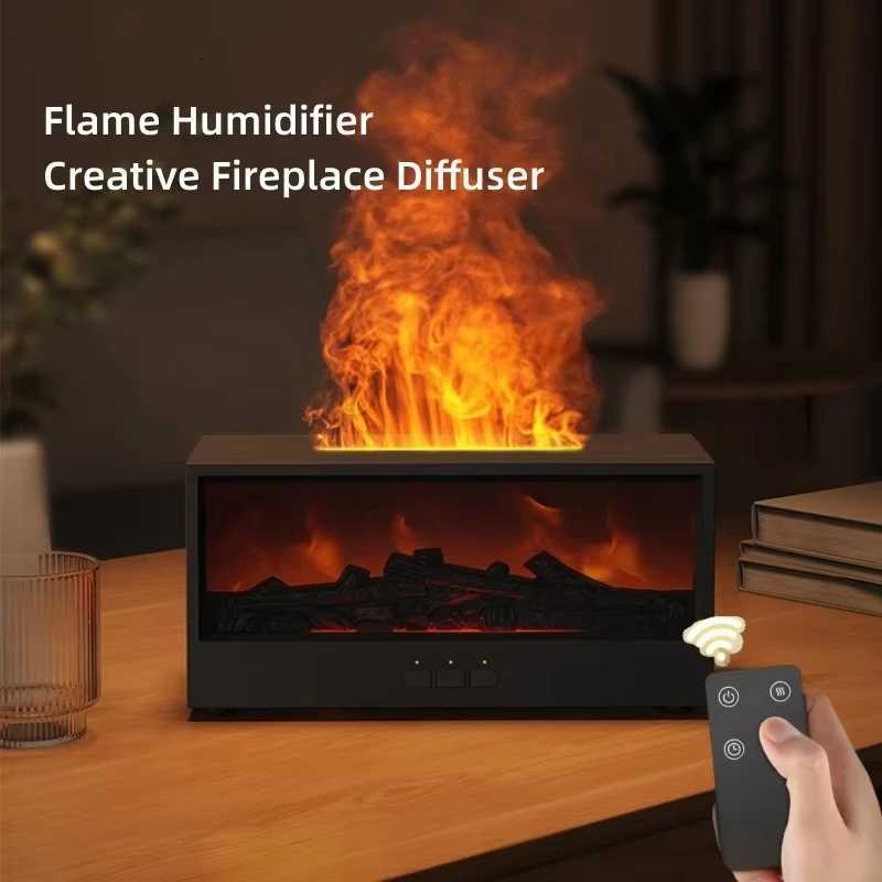 Fireplace Air Humidifier Waterless Auto-Off Ara Essential Oil Diffuser with LED Light Remote Control for He Gift C251204