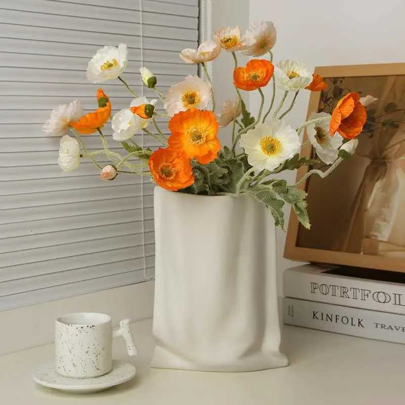 Ceramic Vase for Living Ro Entryway - Modern Minimalist He Decor Paper Bag-Inspired Floral Arrangement Centerpiece H251204
