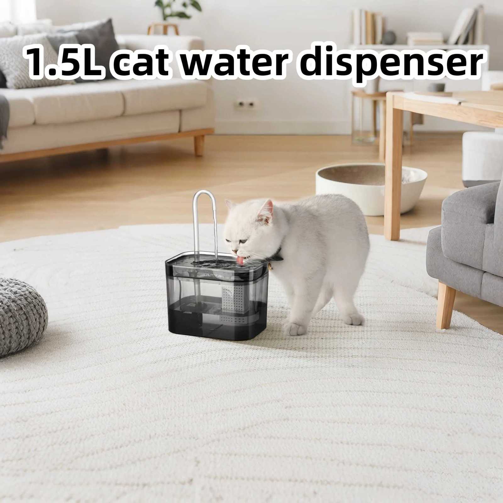 15L Cat Water Fountain with USB Auto Filter Recirculate Transparent Black Cat Drinker Automatic Pet Drinking Dispenser M251204