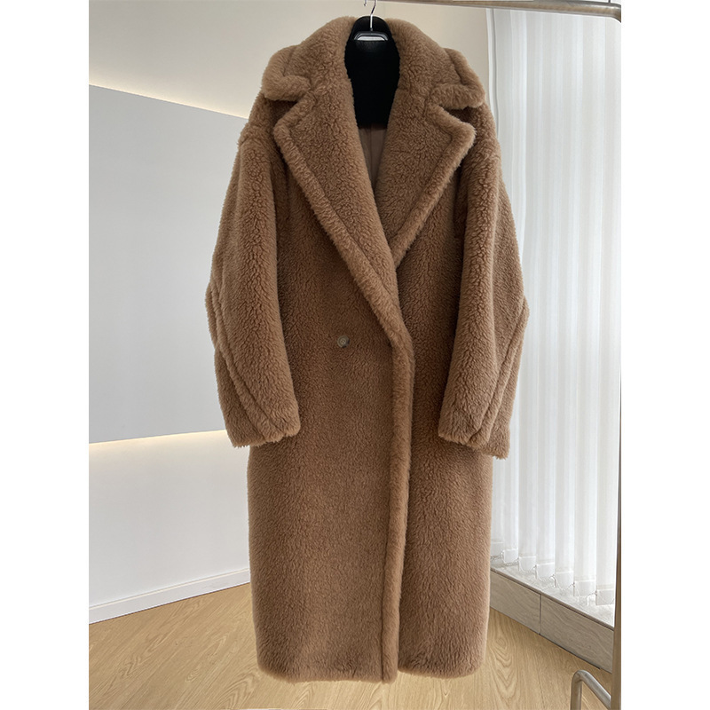 2022 new M family teddy bear coat outline teddy grain alpaca wool shearing coat womens medium long