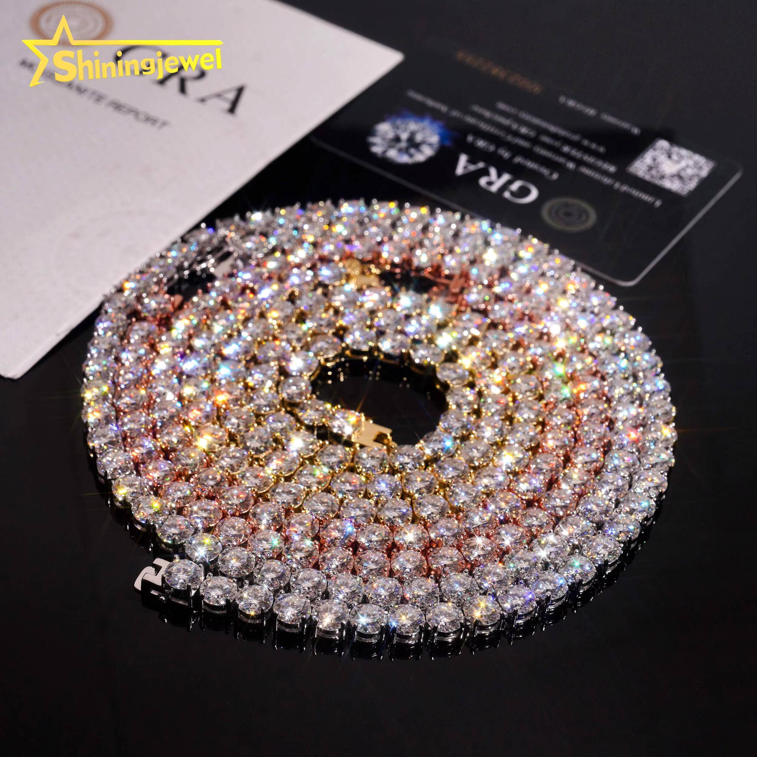 Fast Shipping 925 Silver Jewelry Hip Hop Classic High Quality 65mm VVS Moissanite Diamond Tennis Chain