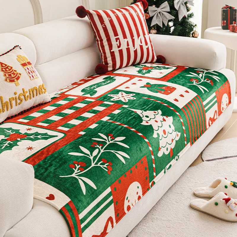 Winter Christmas Flannel Sofa Cover Anti-Slip All-Inclusive Universal Sofa Cover In One Straight Row Sofa Cushion Decor Home M251204 - view 3