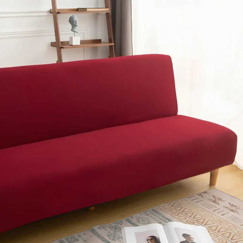 Solid Color Armless Sofa Bed Cover Elastic Cheap Couch Covers for Living Room Washable Removable Slipcovers Folding Settee Case M251204 - view 3