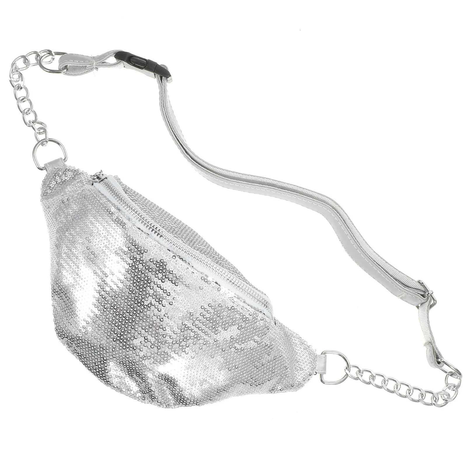 Sequins Fanny Pack Chic Waterproof Waist Bag for Hiking Swimming Shopping Fashion Chest Carry All Essentials SilverT251204