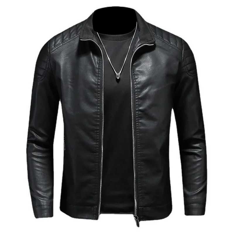 Mens Trendy Stand Collar Leather Jacket Slim Fit Korean Style Spring Autumn Jacket Handsome Mens Fashion OuterwearT251204