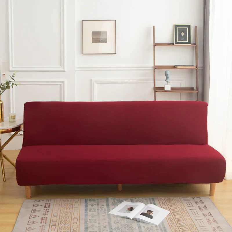 Solid Color Armless Sofa Bed Cover Elastic Cheap Couch Covers for Living Room Washable Removable Slipcovers Folding Settee Case M251204 - view 7