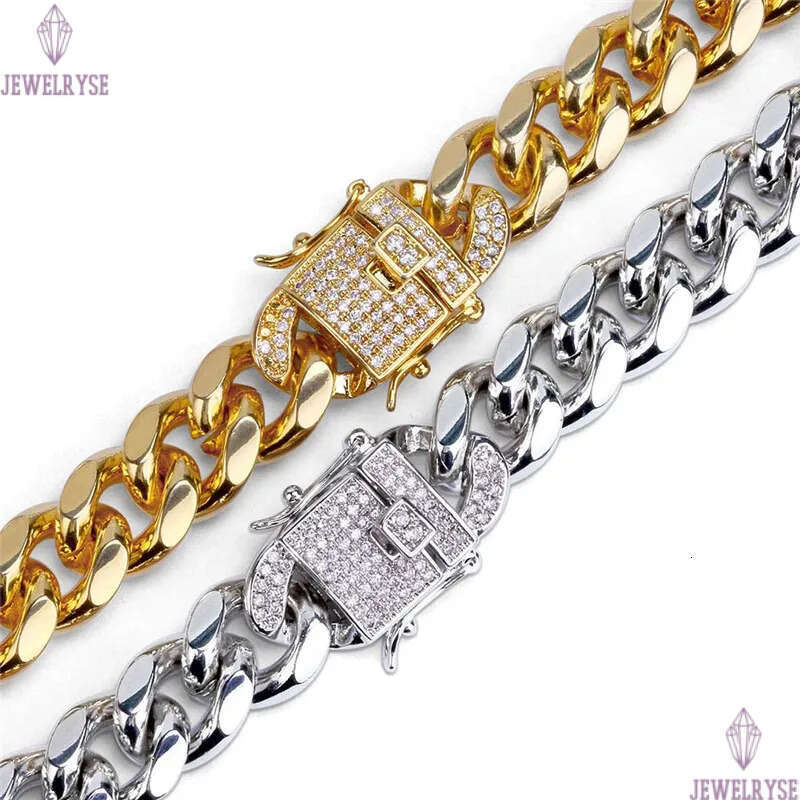 classic gold designer cuban link chain mens bracelet Silver Bracelets Jewelry 12mm Copper White AAA Cubic Zirconia Charm Chains for man Bangles Gift