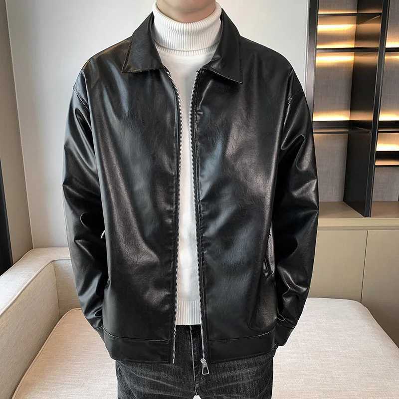 Mens Spring Autumn New Lapel Leather Jacket Casual Trendy American Biker Versatile Teenager Retro Jacket TopT251204