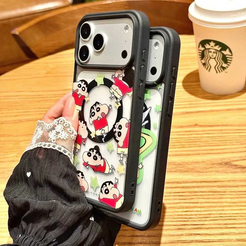 Cartoon Cute Crayon Shin-chan Star Wireless Charge Case For iPhone 12 13 14 15 16 17 Pro Max Shin-chan Magnetic Holder H251203