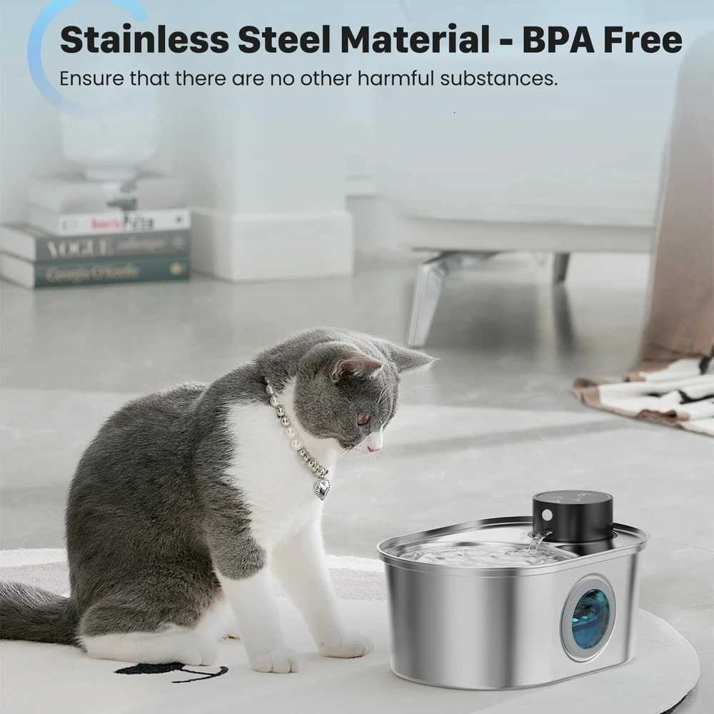 108oz/32L Stainless Steel Wireless Cat and Dog Drinker Rechargeable Automatic Pet Drinker Water Fountain Motion Sensor Bowl M251204