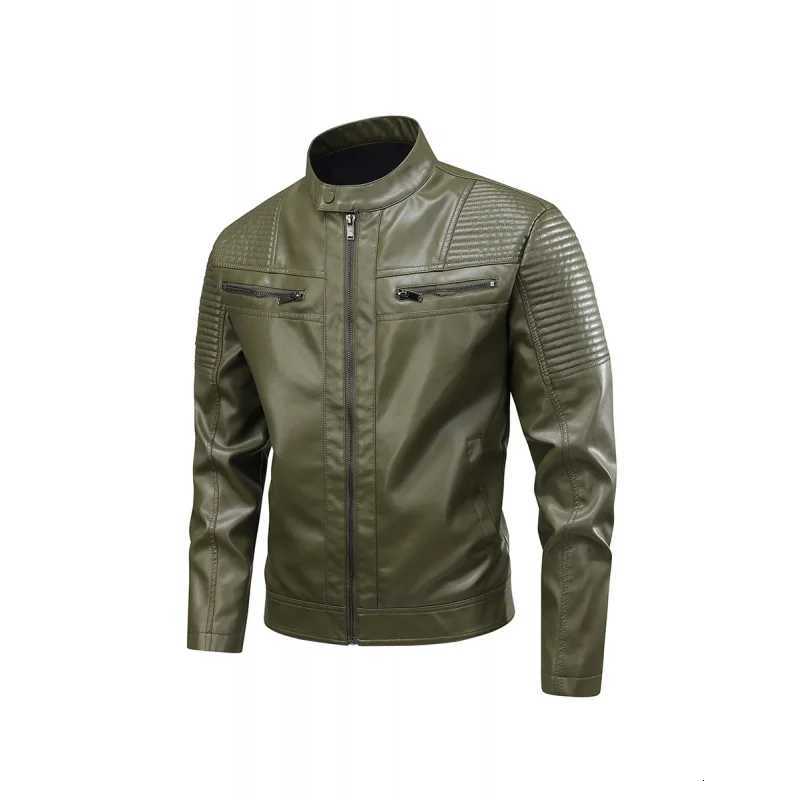 Green Motorcycle Leather Jacket Men2025New Spring and Autumn Trendy Brand Stylish Casual Leather Jacket for MenT251204