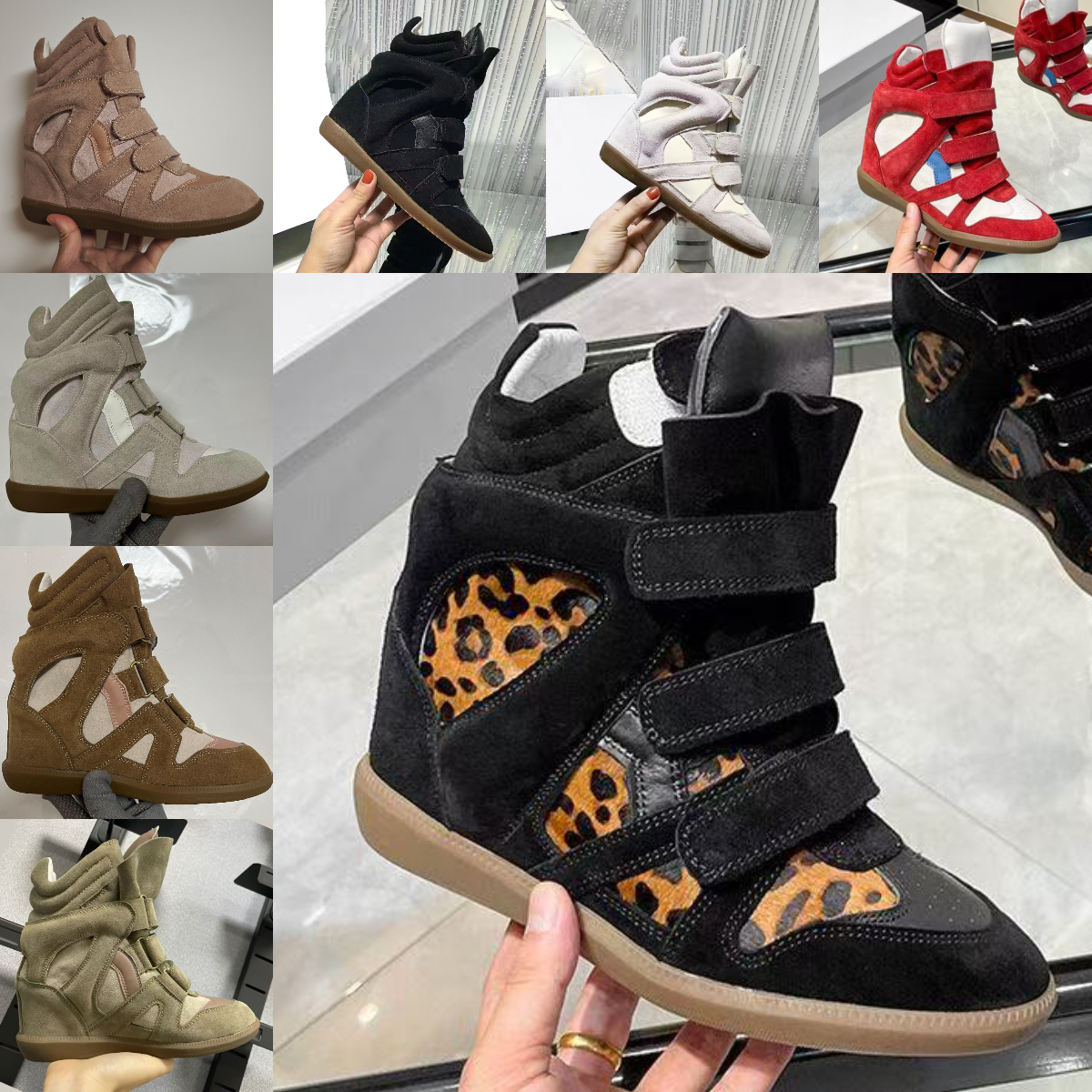 deisgner Brand isabelmarrantsss Hot Sale-Black Genuine Leather winter boots Bekett Leather-Trimmed Suede Wedge Sneakers Fashion Show New Shoes