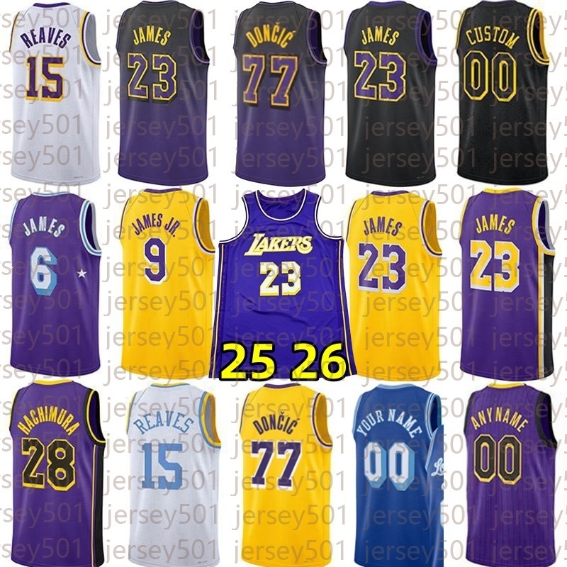 Custom Lakerr Basketball Jerseys Lukaa Doncic James Bronny James Jr Austin Reaves Rui Hachimura Dalton Knech Gabe Vincent Deandree Ayton Jaxson Hayes 