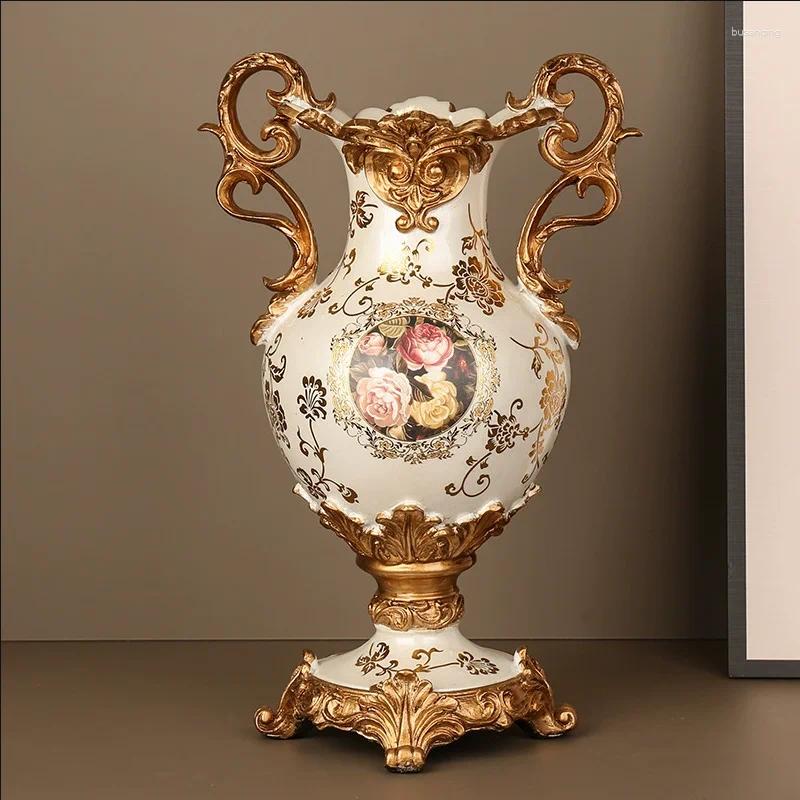 Vases 35cm/European Antique Vase Home Living Room Entrance TV Cabinet Dining Decoration Resin Model