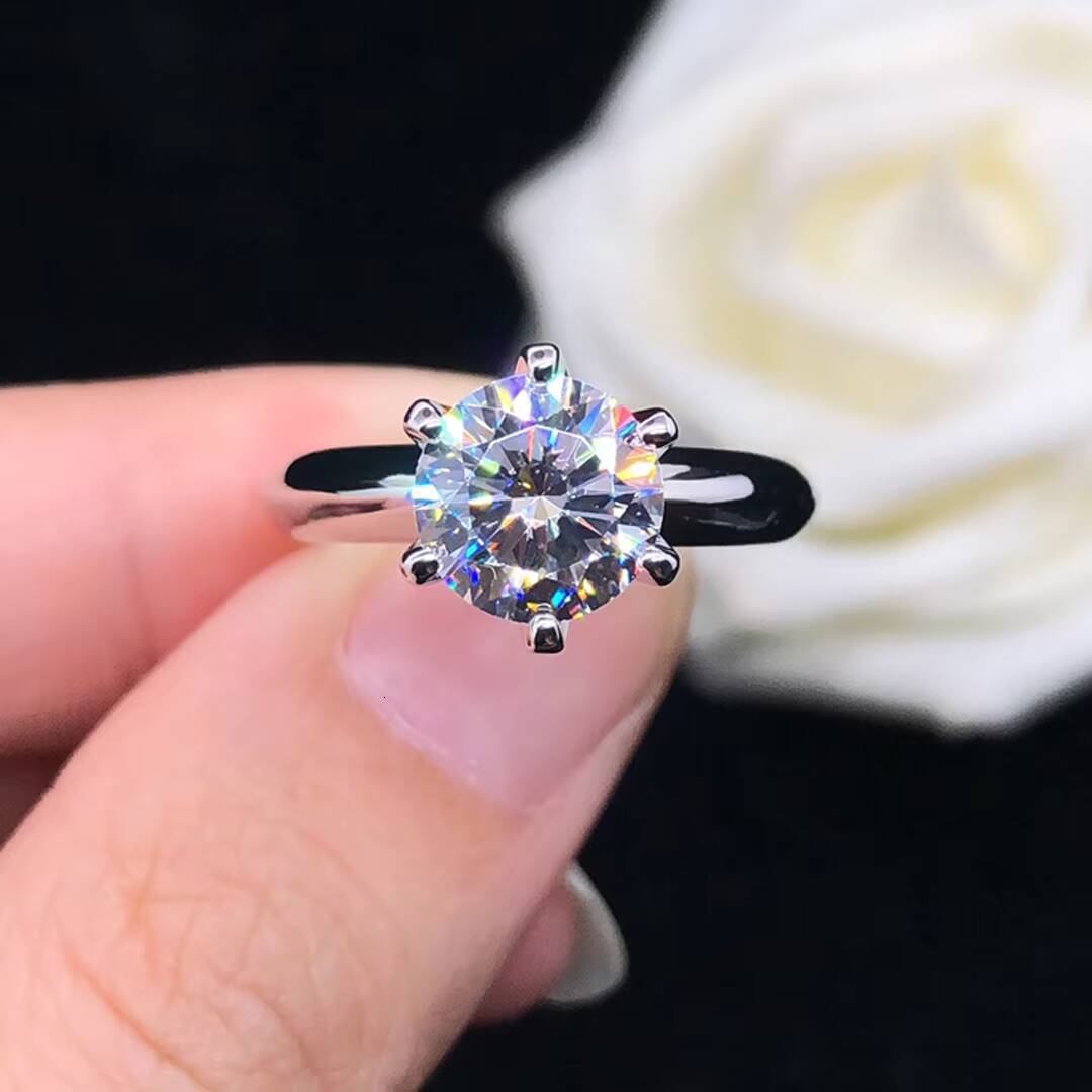 Etsy Wholesale Women Jewelry S925 Sterling Silver Gold Plated 1/2/3ct D VVS Moissanite Diamond Engagement Wedding Ring with GRA