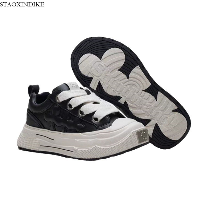 Zhuoyuan Same Style SHOOT BRAND Ensemble Black Plum Sneakers Unisex Thick Sole Height Increasing Retro Leather Plum Shoes