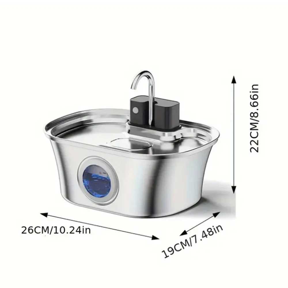 32L/108oz Wireless Charging Sensor Cat Water Feeder Stainless Steel Cat Dog Water Fountain Silent Water Level Window No Plug M251204