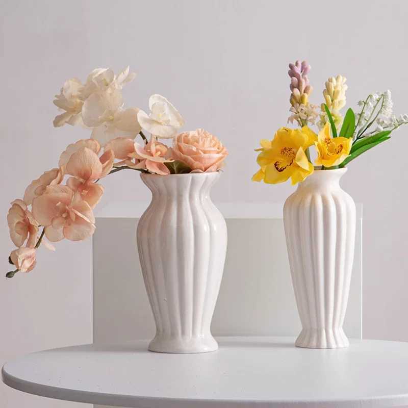 White Nordic Large Mouth Minimalist Ceramic Decorative Dry Flower Vases Living Ro Flower Arrangement Tabletop Decorations H251204