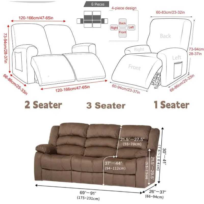 1/2/3Seater Printed Split Recliner Chair Cover Stretch Recliner Sofa Slipcovers Non-slip Sofa Armchair Couch Covers for Home M251204 - view 3