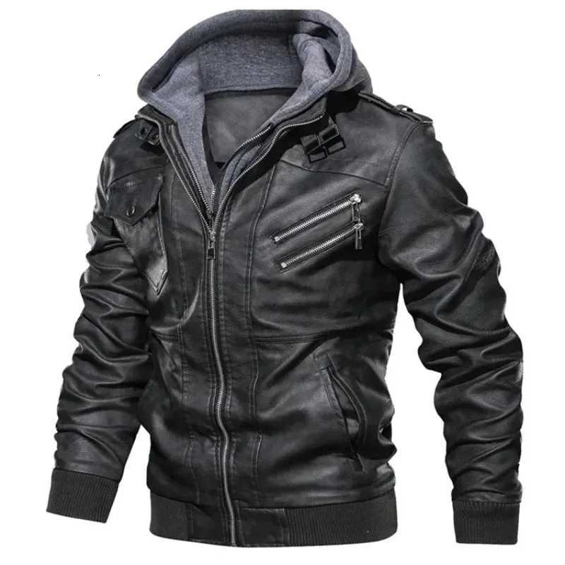 Streetwear Motorcycle Jackets Men PU Leather Biker Jacket Hooded Zipper Coats Brand Clothing EU Size Spring Autumn Mens JacketT251204