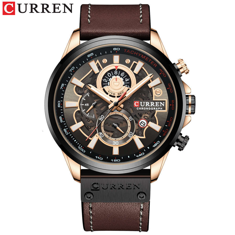 Waterproof Quartz Multifunctional Men's Calendar Leather Strap Watch