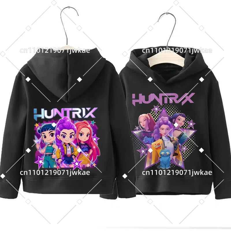 Fall Winter Casual Fashion Warm Pullover Sweatshirt KPop Demon Hunters Front Back Print Boys Girls Hooded Sweatshirt ChildrensW251204