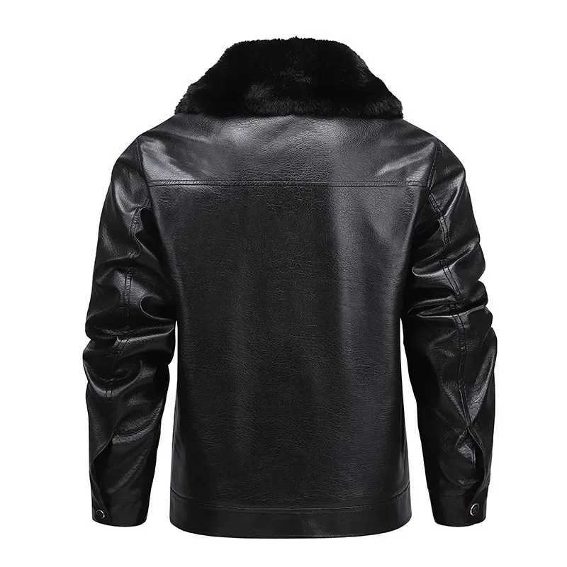 Thickened Fleece Warm Mens Leather Jacket Fur Collar Waterproof Windproof Coat Business Collar Winter OuterwearT251204