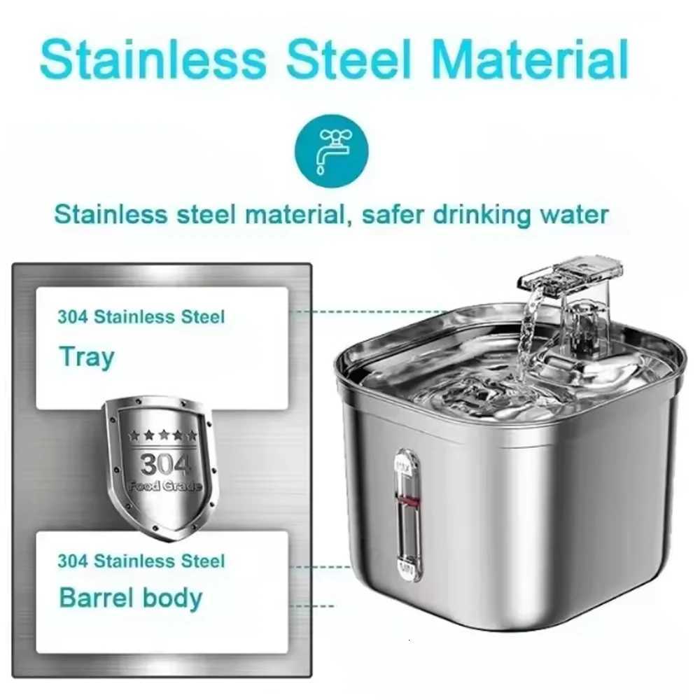 Stainless Steel Cat Fountain With Water Mark Automatic Cats Water Dispenser Sensor Filter Pet Cat Ultra Quiet Pump Water Foutain M251204 - view 3