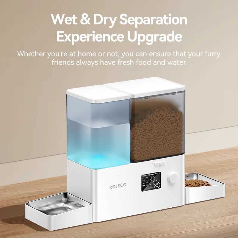 ROJECO 2In1 Automatic Pet Feeder Gravity Water Fountain 85L Button Version Auto Cat Kibble Dispenser with Water Refill Drinker M251204
