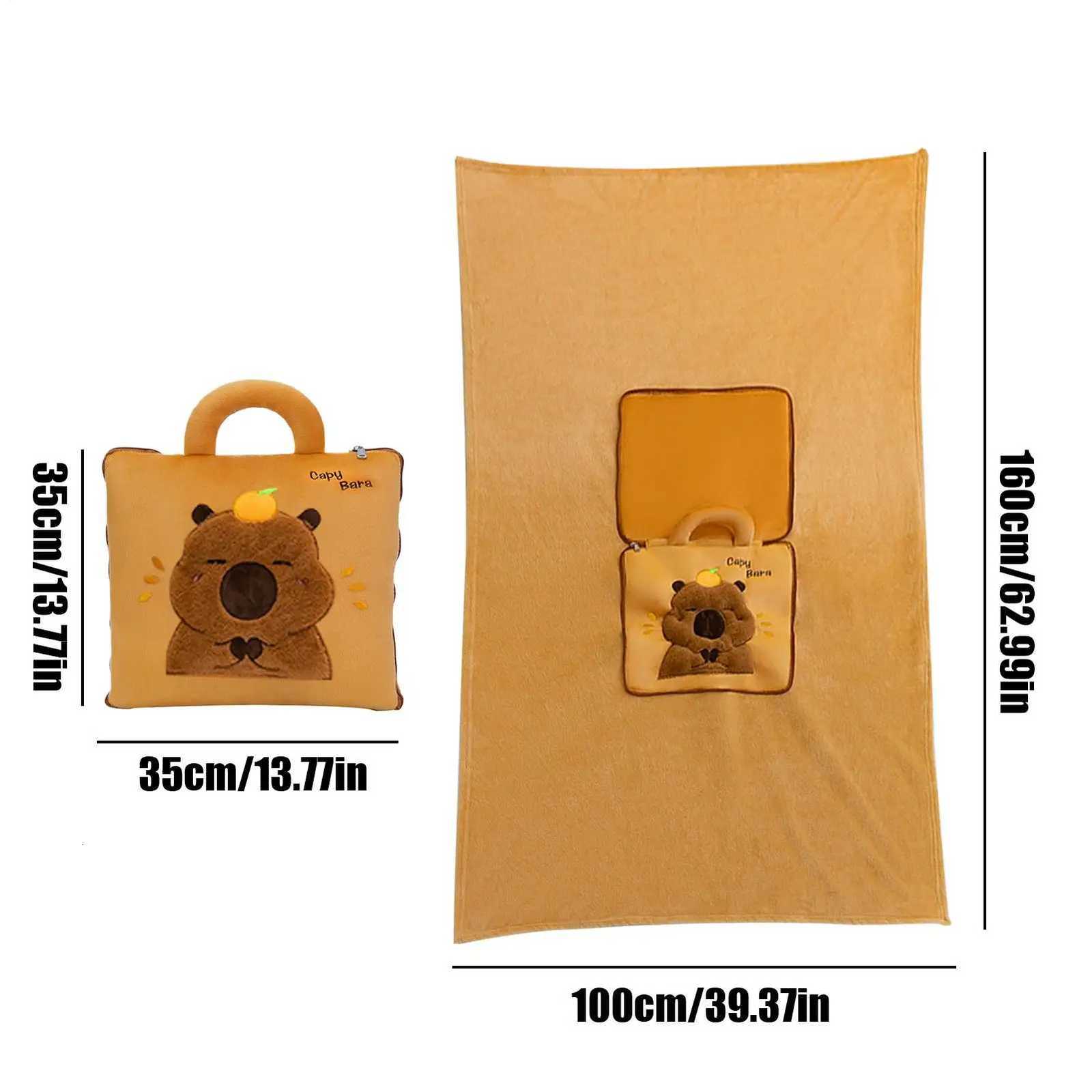 Travel Blanket Compact 2 In 1 Cute Capybara Airplane Blanket Travel Sleeping Mat Back Cushion Compact For Kids Adults Y251204