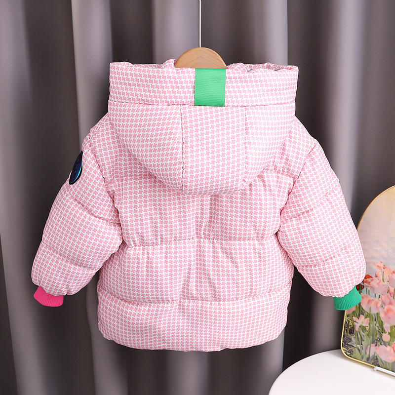 Fleece Plaid Winter Parkas Kids Jacket For Korean Boys Girls Warm Thick Velvet Children's Coat Toddler Outerwear Hooded Overcoat 211027