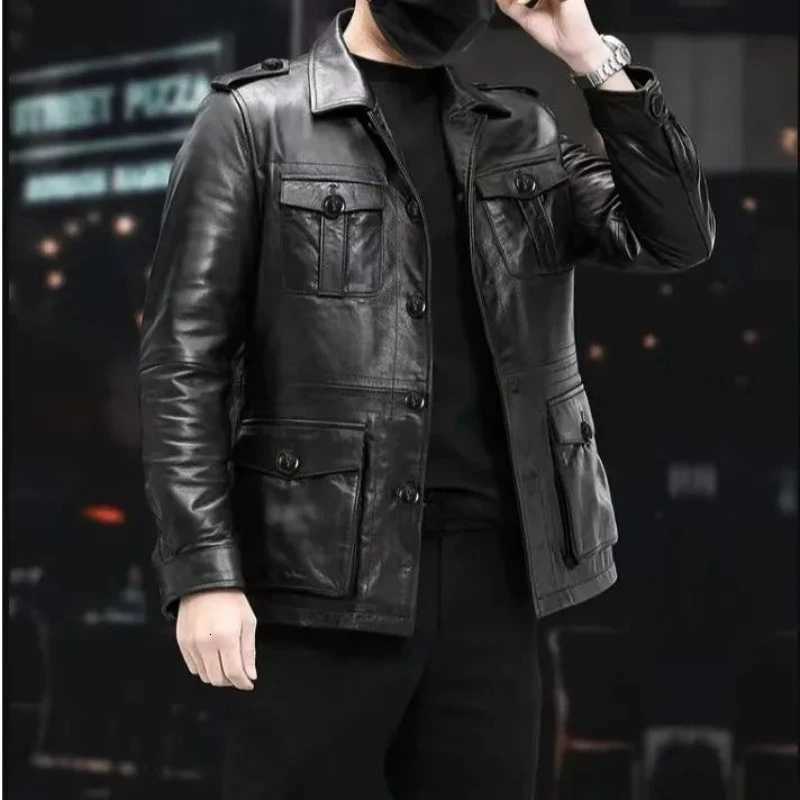 Coats Leather Slim-fit Hunting Suits Short Lapels Multiple Pockets New Men Clothing High-end Quality Motorcycle Leather JacketsT251204