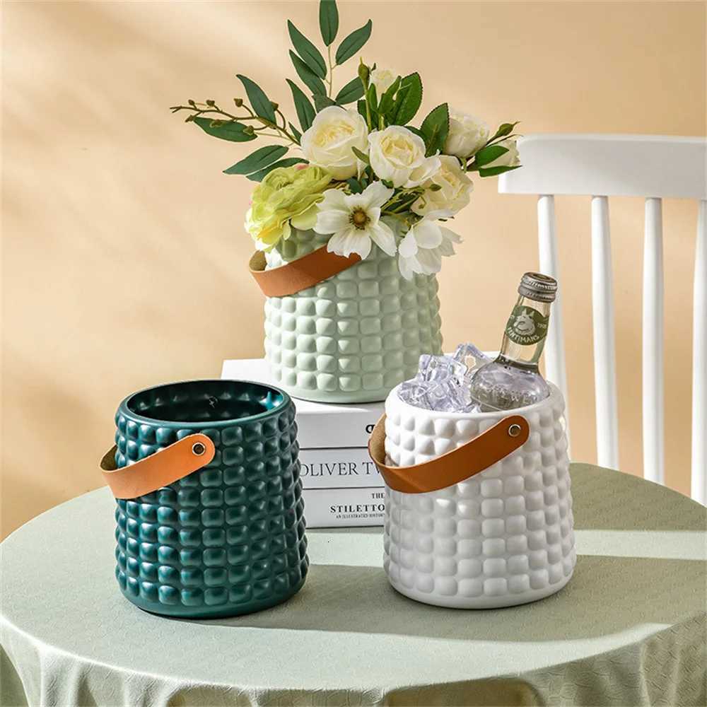 Modern Flower Vase Green White Plastic Vase Flower Pot Basket Nordic He Living Ro Decoration Ornament Flower Arrangement H251204