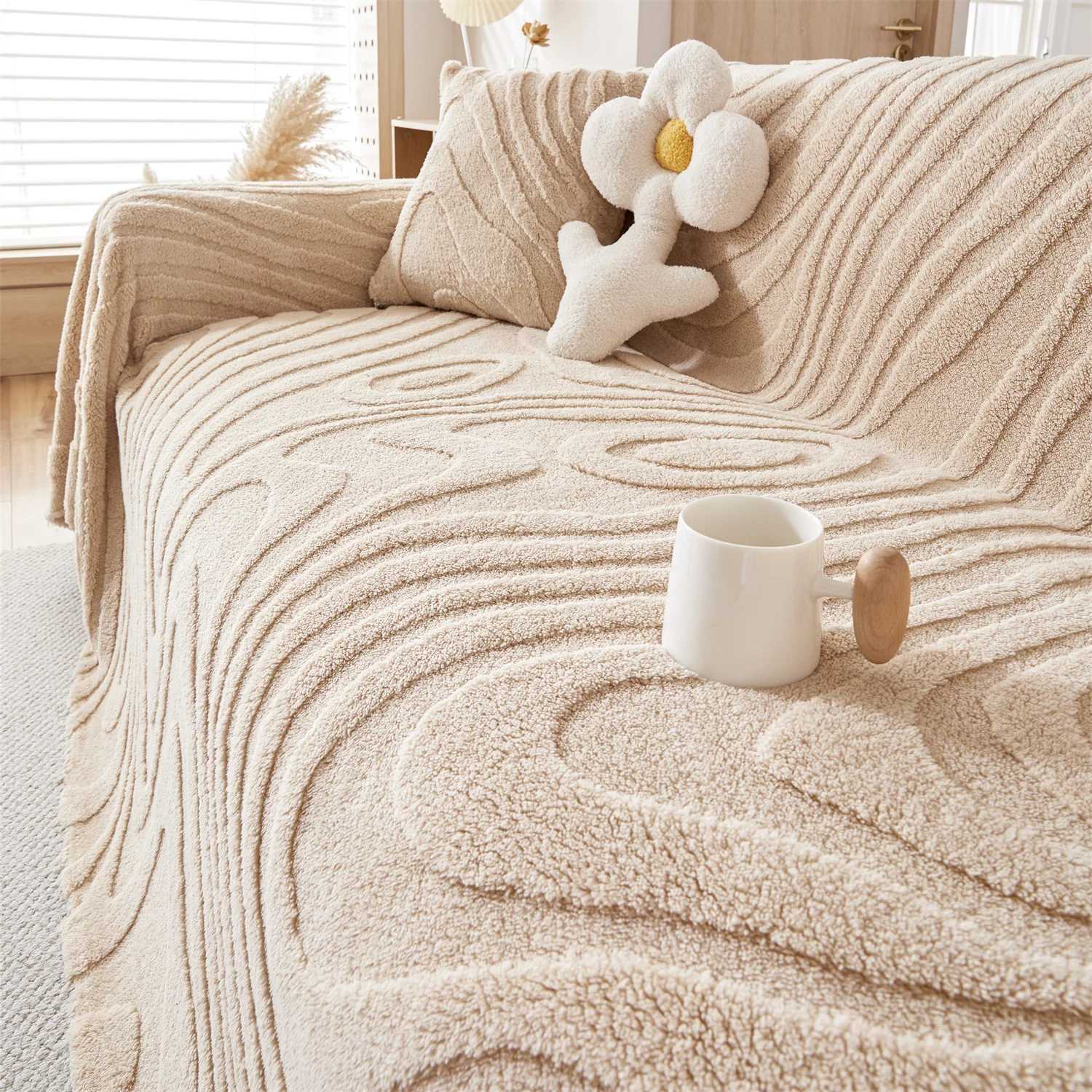 Growth Ring Pattern Jacquard Tuffed FLeece Sofa Towel Soft Thicken Universal Blanket for Living Room Bedding Room Warm Towel M251204 - view 6