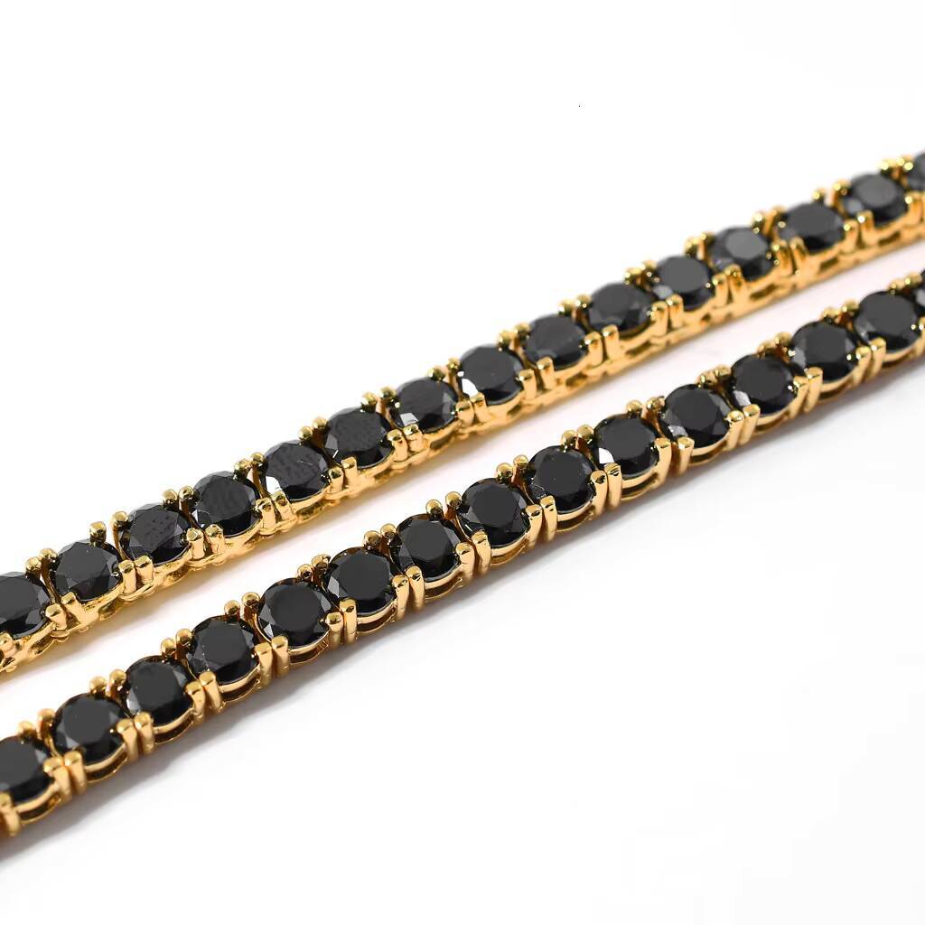 925 Silver Iced Black Moissanite VVS Diamond Hip Hop Tennis Chain Bracelet Necklace Factory-Pass Tester Fine Jewelry for Men
