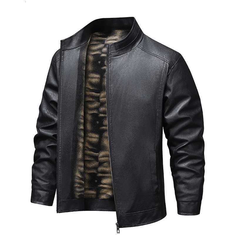 Standing Collar Mens Leather Jacket Brand Fleece Spring New Style Leather Jacket Mens Windproof Casual Motorcycle Warm JacketT251204
