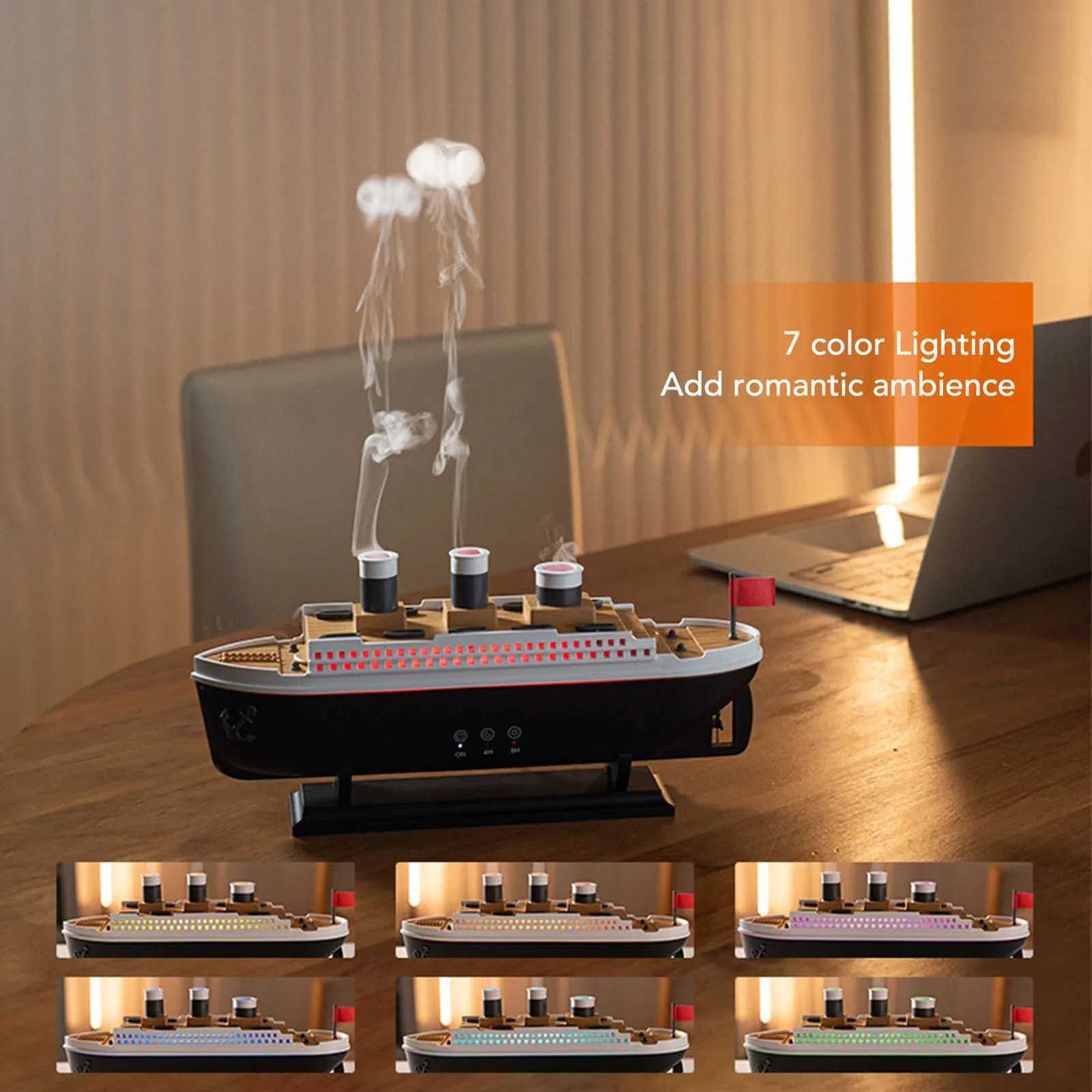 HOTAratherapy Diffuser 250ml Retro Ship Essential Oil Diffuser Desktop Humidifier with Remote Control for Bedro Off C251204