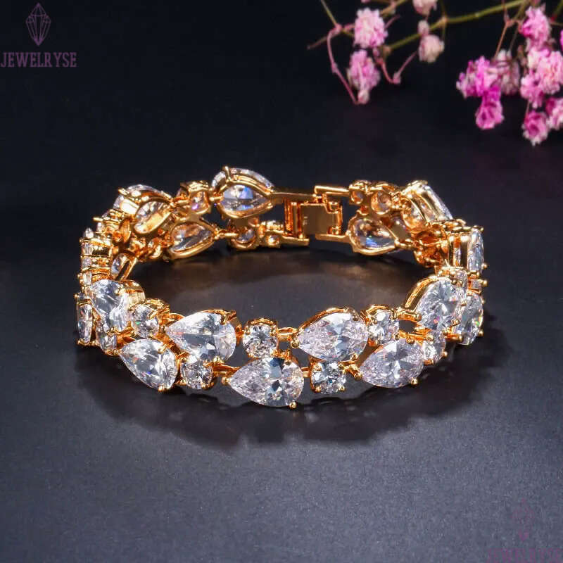 top multicolor pear tennis designer for woman 18k gold diamond wedding bracelets chain green purple white AAA CZ womens luxury jewelry gift box