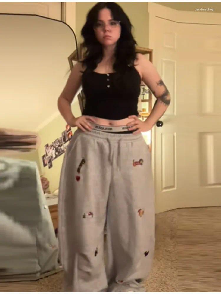 Women's Pants High Street Embroidered Sausage Dog Loose Straight Leg Comfort Sweatpants 2025 Autumn Winter Casual Z260314