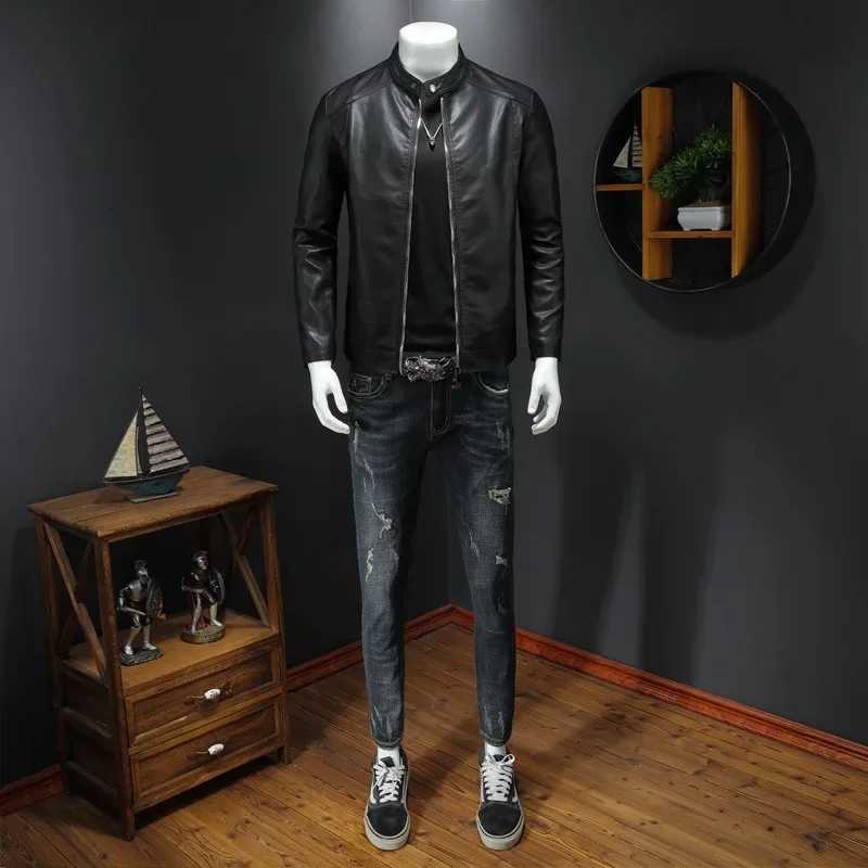 Mens motorcycle leather jacket autumn/winter 2025 new casual versatile slim fit American outdoor fashion trend leather jacketT251204