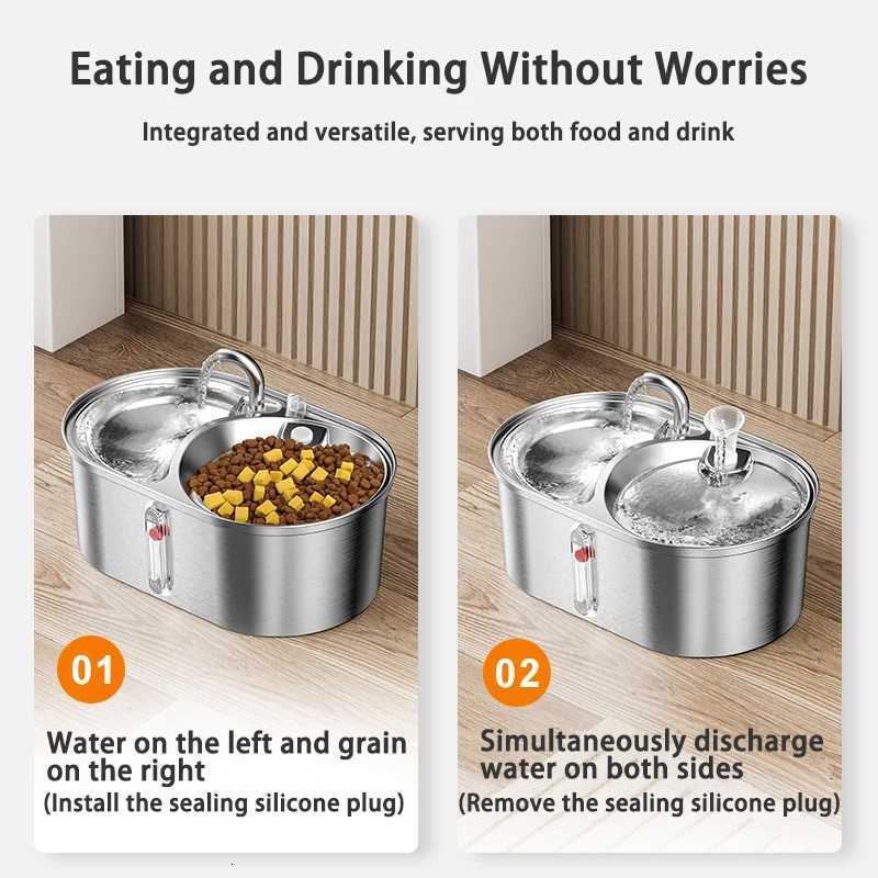3L Large Capacity Cat Water Feeder Double Bowl Stainless Steel Smart Feeding Drinking Water Bowl Dog Fountain Water Dispenser M251204