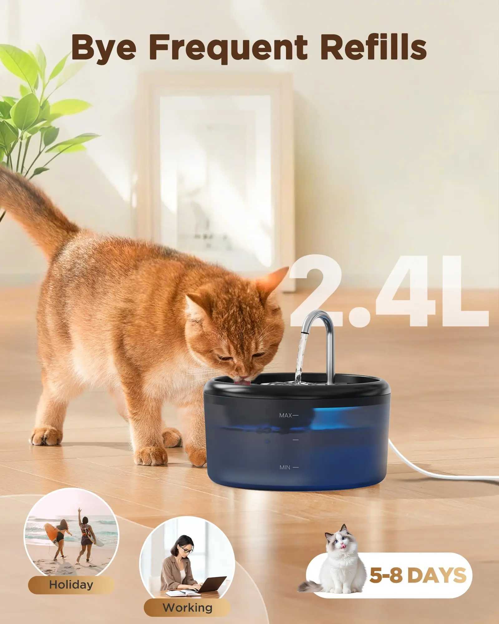 24L cat and dog pet water dispenser transparent design equipped with a silent filtered water pump easy to clean M251204