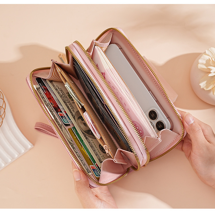 Ladies' wallet with high-end fashion and printed long wallet, card bag, mobile phone bag, new large capacity handbag, double zipper wallet, whole