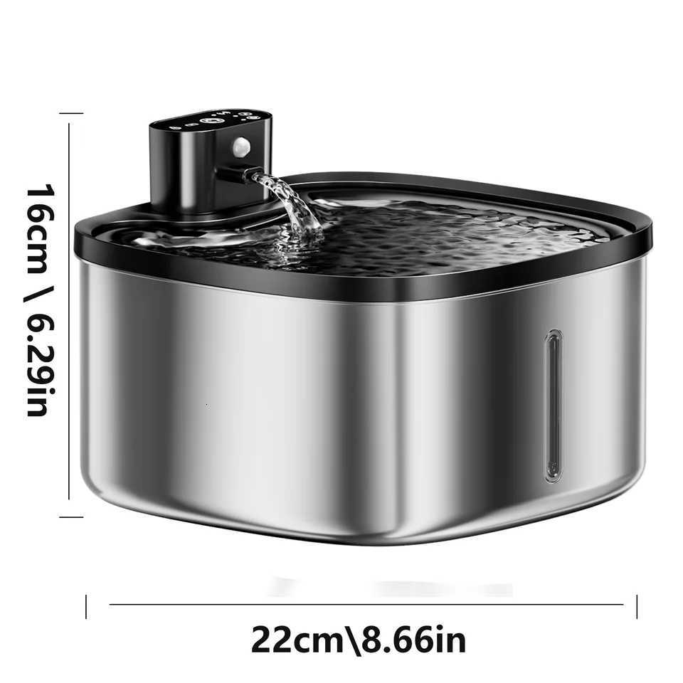 Cat Water Fountain Wireless 35L Pet Water Dispenser 304 Stainless Steel 4000mAh LED Water Level Auto Circulating Filter M251204