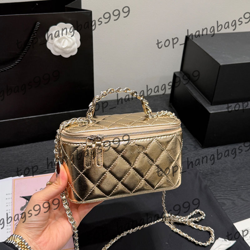 Luxury Designer Diamond Studded Metal Handle Suitcase Vanity Makeup Box With Mirror Card Holder Purse Luxury Diamond Lattice Sac Sacoche Purse 18x10cm