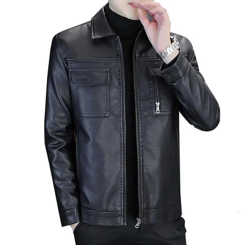 Men Outerwear Leather Moto Jacket Slim Fit Male High Quality PU Leather Coat for Men Lapel Leather Jacket Large Chest PocketT251204