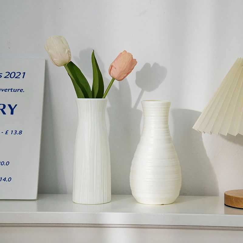 Modern Flower Vase Plastic Plants Pot White Imitation Ceramic Flower Vases Flower Arrangement He Living Ro Wedding Decor H251204